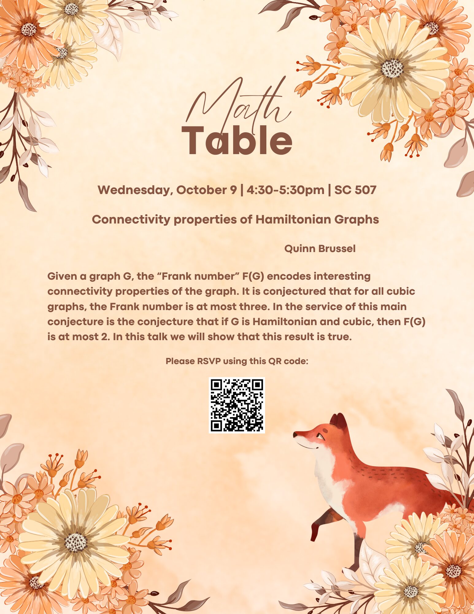 A poster for Harvard University's Math Table seminar held on October 9.