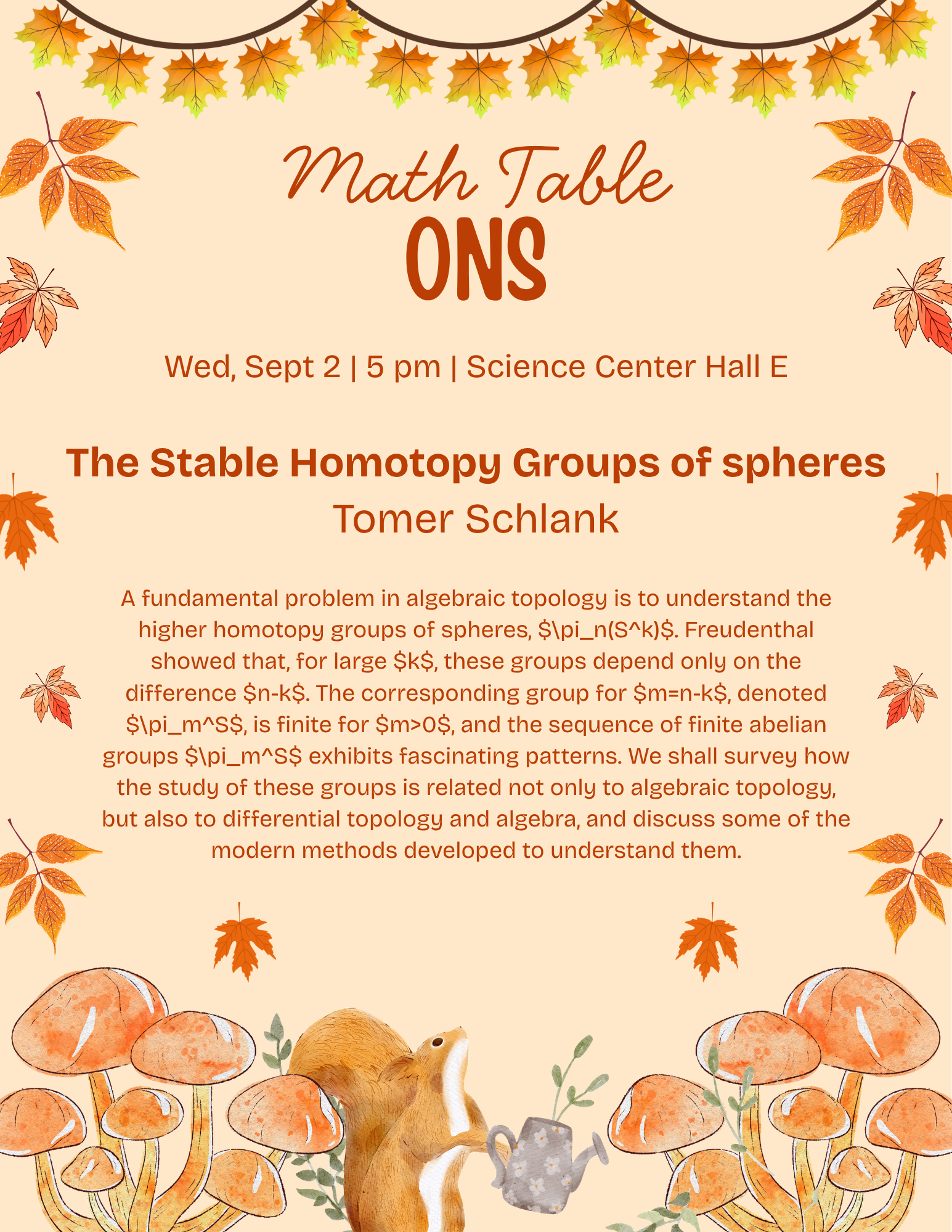 A poster with details about the September 2, 2026 Harvard Math Table talk.