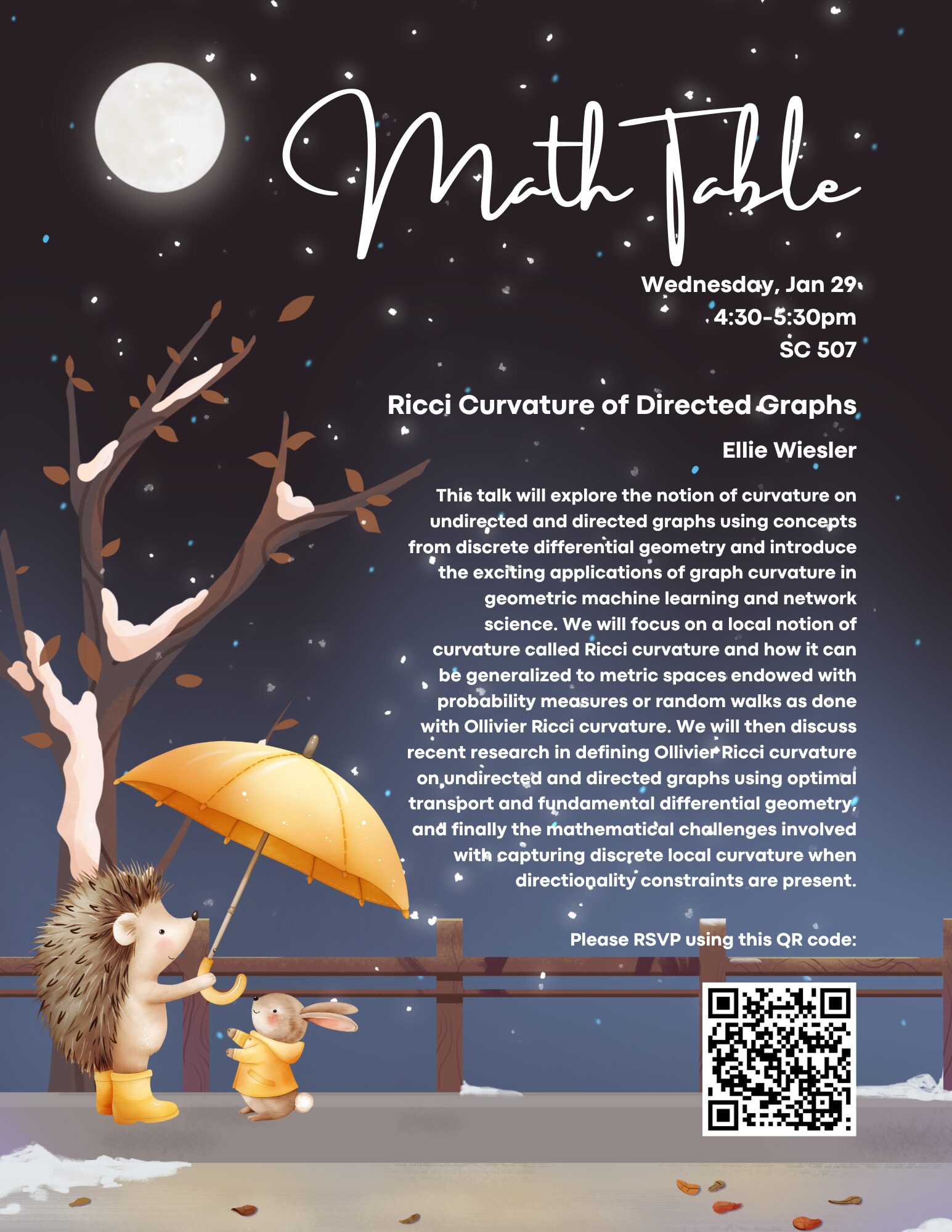 A poster with details about the January 29, 2025 Harvard Math Table talk.