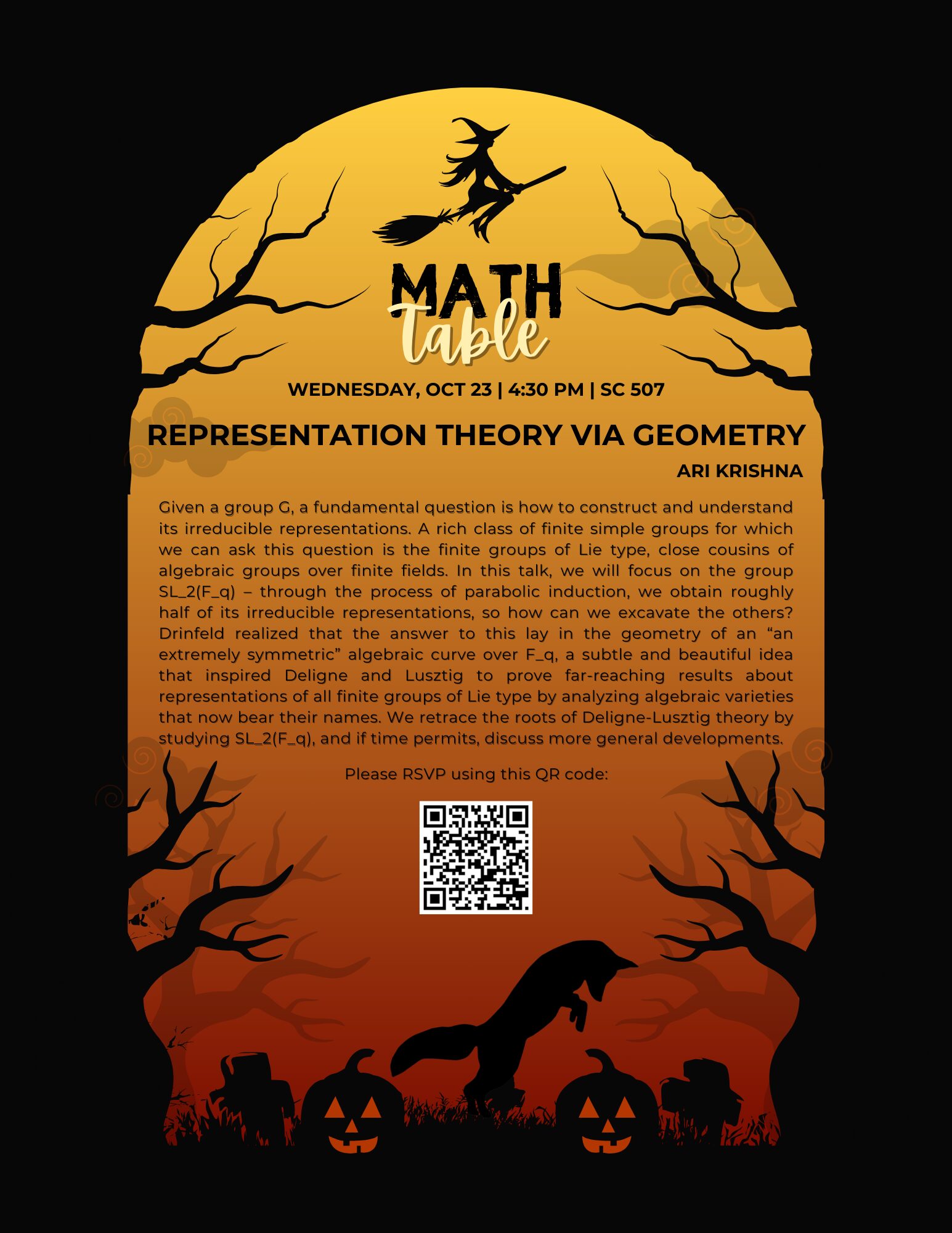 A poster advertising details of Math Table held by the Harvard math department on October 23, 2024.
