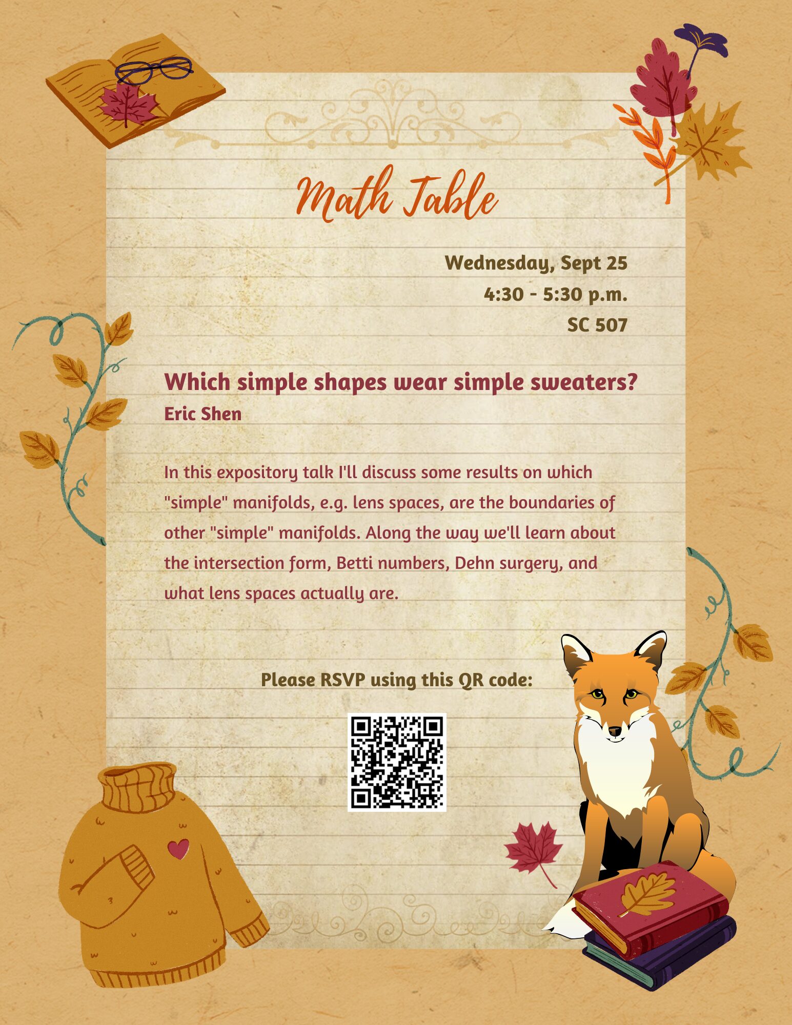 A poster advertising a Harvard Math Table talk.