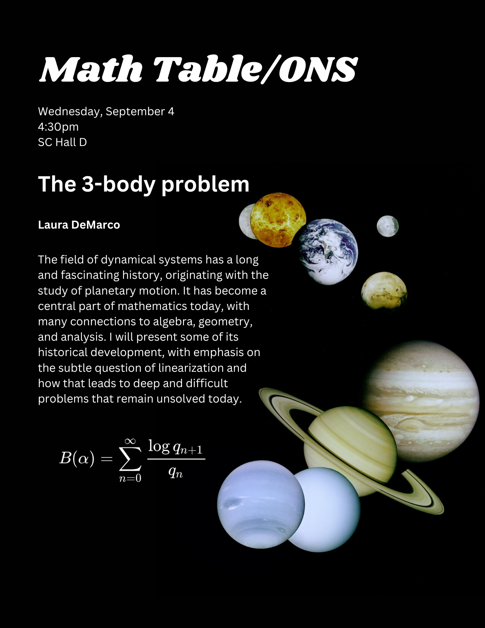A poster advertising the first Harvard Math Table and Open Neighborhood Seminar of fall 2024.