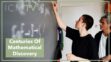 Two people standing in front of a blackboard, one of them writing math formulas. Text overlaid on the blackboard reads "Centuries of Mathematical Discovery."